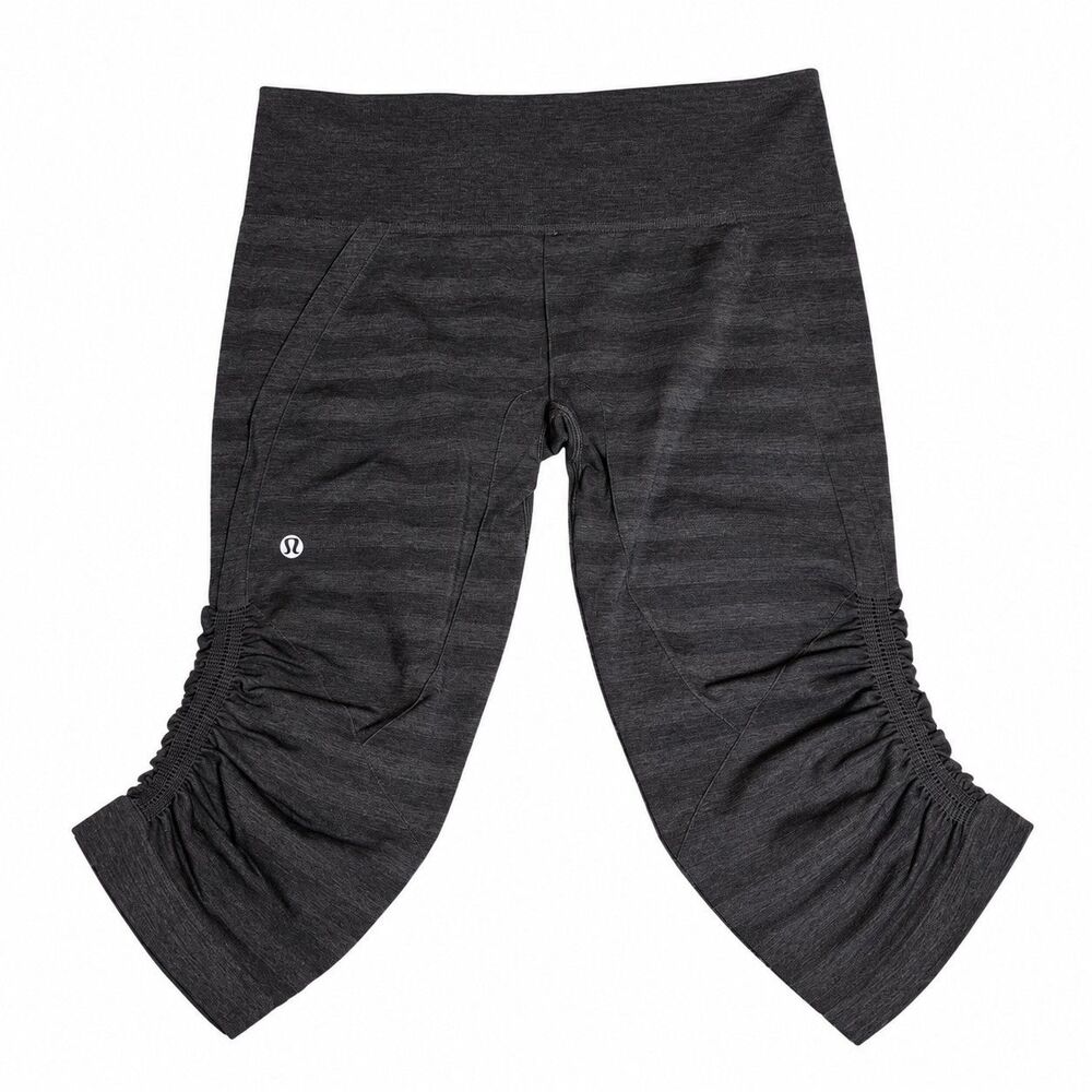 Lululemon In The Flow Crop II Black Seamless Ruched Leggings Size 10